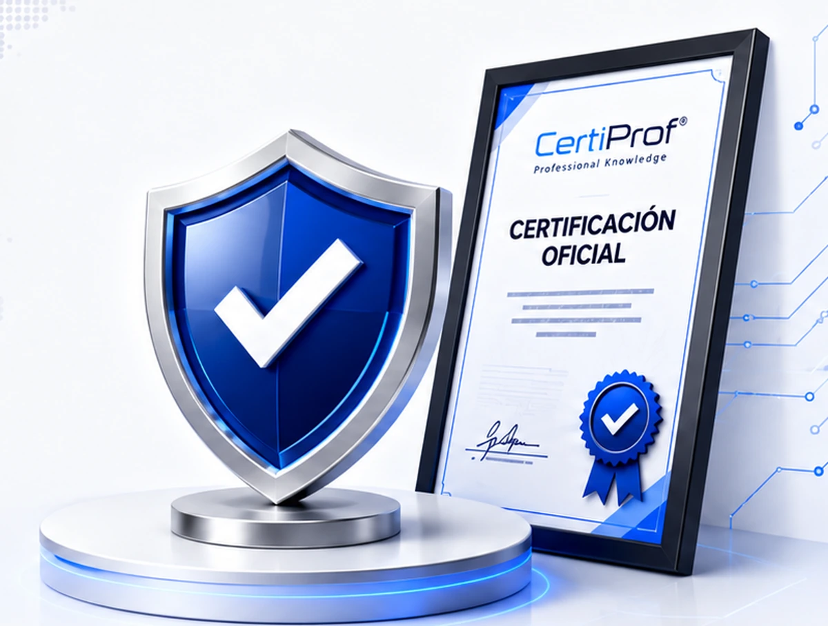 Escudo de aprobación y certificado oficial CertiProf mostrados completos